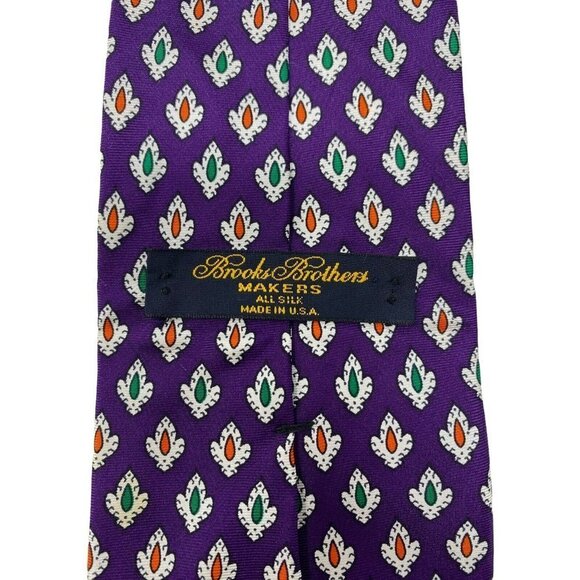 BROOKS BROTHERS Makers Men's Silk Necktie Designer Purple Green Orange‎ 59" Long - Picture 5 of 6